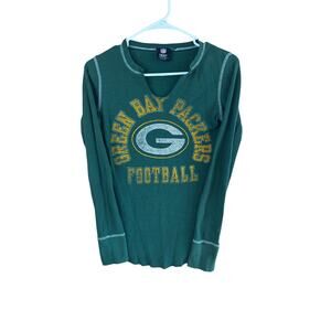 Green Bay Packers NFL Women’s Medium Long Sleeve V-Neck Cutout Waffle Knit Shirt